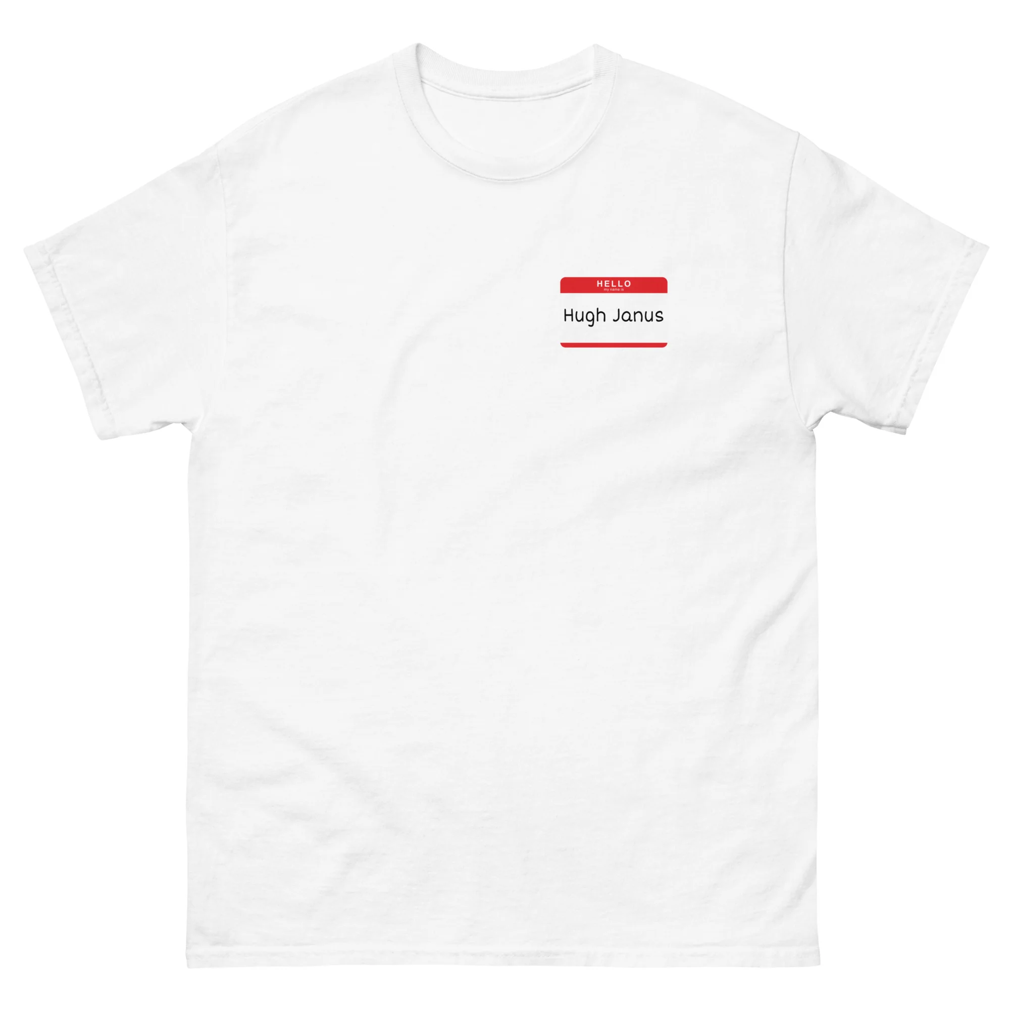 Hugh Janus Name Tag T-Shirt - Image 9